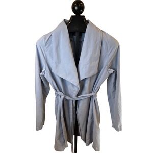 Love Tree Light Blue Waterfall Drape Front Tie Waist Lightweight Trench Jacket L